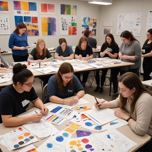 Art therapy workshop with participants engaged
