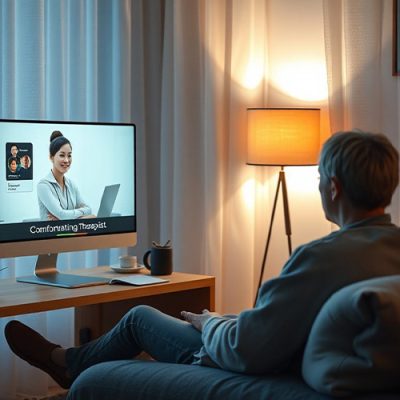 Person in virtual therapy session on computer