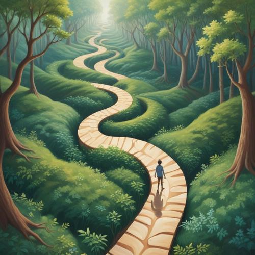 Person walking a winding path through peaceful green forest