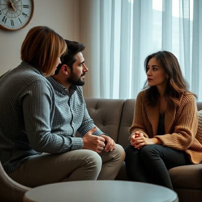 Couple attending relationship counseling with therapist