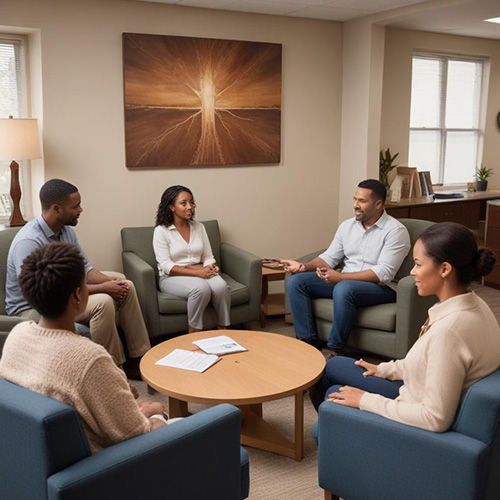Family group in a therapy session